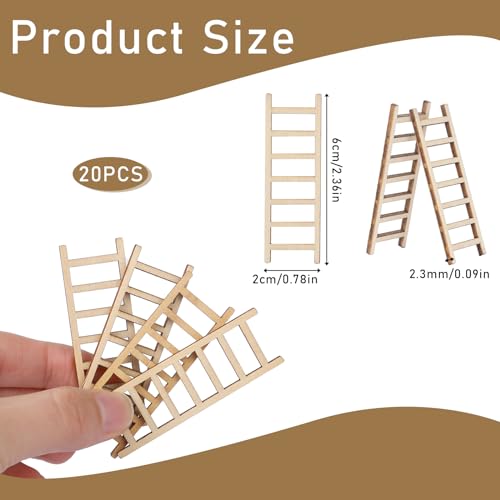 20 Pcs Mini Garden Ladder - 2.36'' x 0.78'' Wooden Miniature Ladder Accessories for Landscape Dollhouse Decor - size: Small