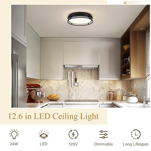 Modern Flush Mount Ceiling Light, Black Dimmable Ceiling Light Fixture - color: Black, size: 12.6in