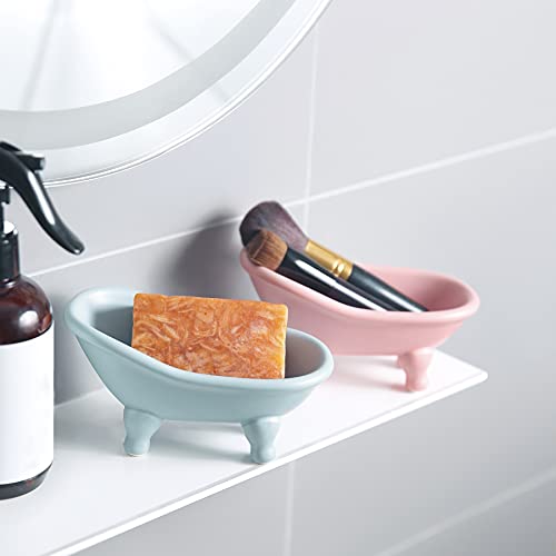 Soap Dish, Ceramic Soap Holder with Drainage for Shower, 1 Pack Bar Soap Tray, Keep Soap Dry & Easy Clean, Sponge Holder for Bathroom, Bathtub Kitchen Sink（Pink） - color: Pink