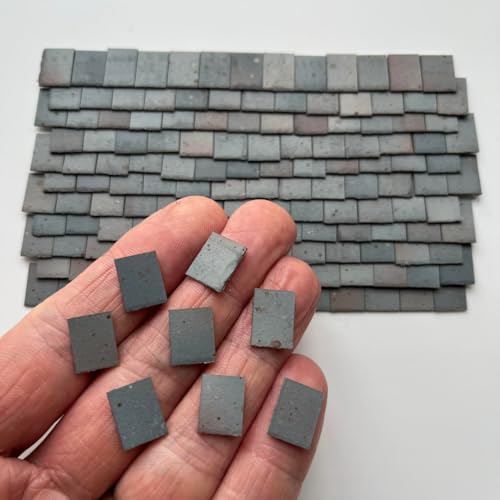 250 Pieces 1:24th Scale Dolls House Miniature Styrene Roof Tiles in Weathered Grey