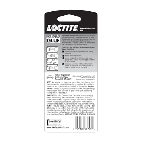 Loctite Super Glue Repositionable Gel, Clear, 0.14 fl oz Bottle, 2 Pack - Superglue for Plastic, Wood, Metal, Crafts & Repair, Cyanoacrylate Adhesive Instant Glue - size: 2 Pack