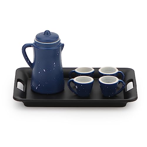 Dollhouse Miniature Spotted Coffee Pot with 4 Cups and Tray Kitchen Accessories 1:12 Scale Appliance Model Japanese Model Dollhouse Ornament Accessories (Blue) - color: Blue