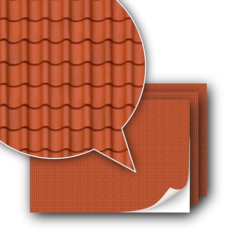3 Sheets Self-Adhesive Decorative Film Roof Tiles for Model Making in Scale 1:87 Scale H0 (UK: 3.5 mm Scale) (Roof Tiles Clay 3) - color: Roof Tiles Clay 3