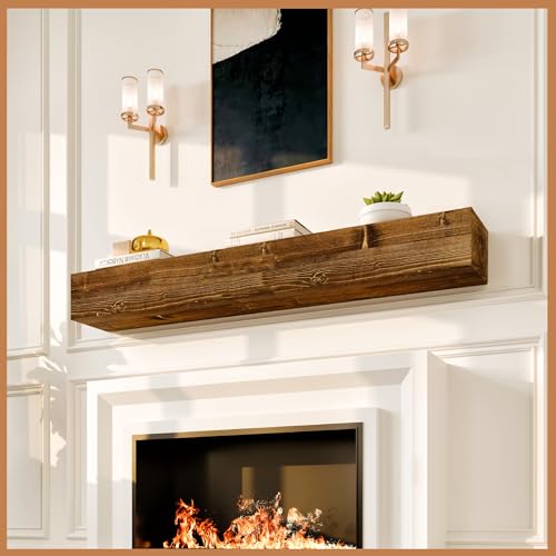 Avana Rustic Fireplace Mantle Shelf 60 Inches - Handcrafted Wood Mantles For Over Fireplace - Wall Mounted Farmhouse Fireplace Mantel Shelf - Floating Fireplace Mantels 60 X 8 X 5 - Rustic Traditional - color: Rustic Traditional, size: 60 X 8 X 5