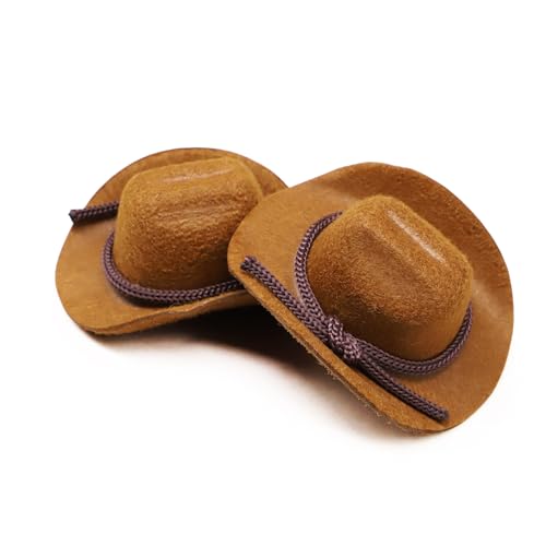 Dollhouse Cowboy Hat, Miniature Cowboy Hat, 1:6 Scale Miniature Soft Cowboy, Mini Hat, Brown/Black, American Old West Hat, for Dollhouse Craft Supplies (2PCS) (Brown) - color: Brown