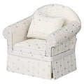 Upholstered Dollhouse Armchair, White Mini Living Room Chair, Fabric Furniture Accessory for 6 Inch Dolls, 1:12 Scale - style: White with silver dots