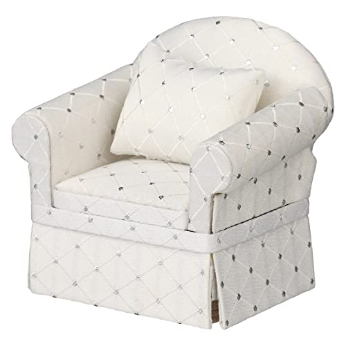 Upholstered Dollhouse Armchair, White Mini Living Room Chair, Fabric Furniture Accessory for 6 Inch Dolls, 1:12 Scale - style: White with silver dots