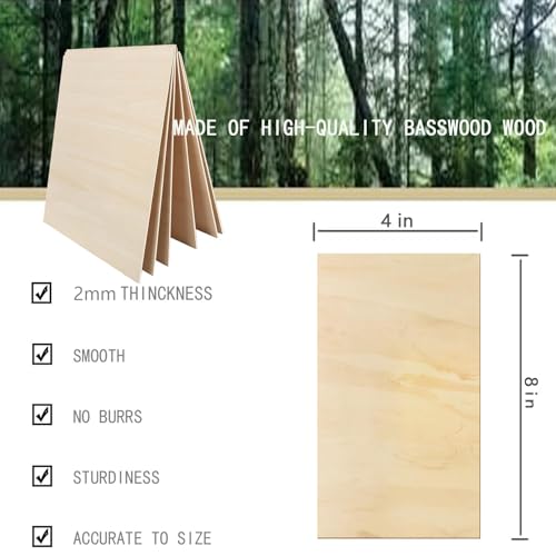 Cassny 13 Pack Basswood Sheets for Crafts- Thin Plywood Wood Sheets - Balsa Wood Sheets -Unfinished Wood Boards for Laser Cutting,Painting,Engraving,Burning and CNC Cutting (4"x8"x2mm) - color: 4” x 8”x2mm