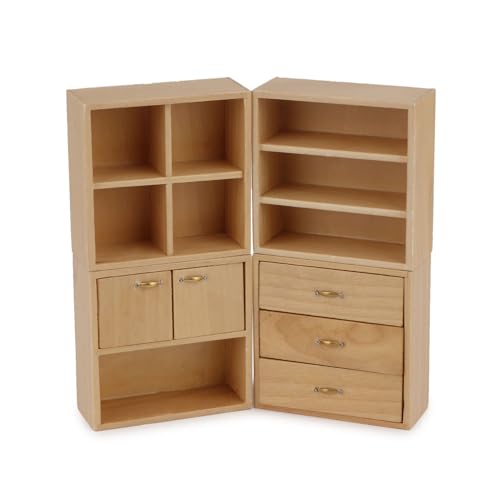 Dollhouse Miniature Furniture Set 4PCS Wooden Cabinet Cupboard 1:12 Dollhouse Various Styles Decoration DIY Freely Combinable Furniture Kit Kitchen Bedroom Living Room Display Ornaments (Wood) - style: Wood
