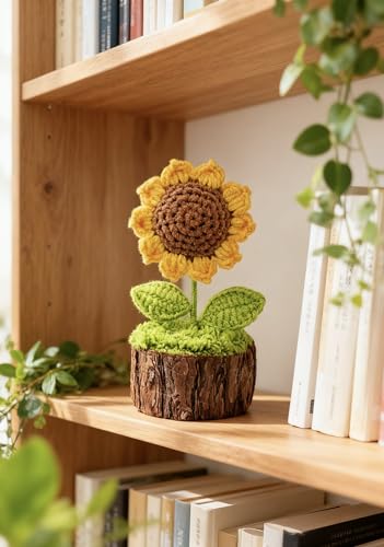 Crochet Sunflowers Flowers Bouquet for Women Office Desk Decor - color: Crochet Sunflower