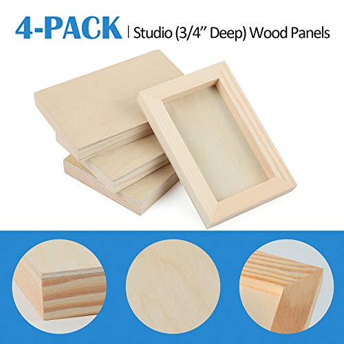 Falling in Art 4 Pack 4x6’’ Unfinished Birch Wood Panels Kit for Painting - size: 4'' x 6'' Studio
