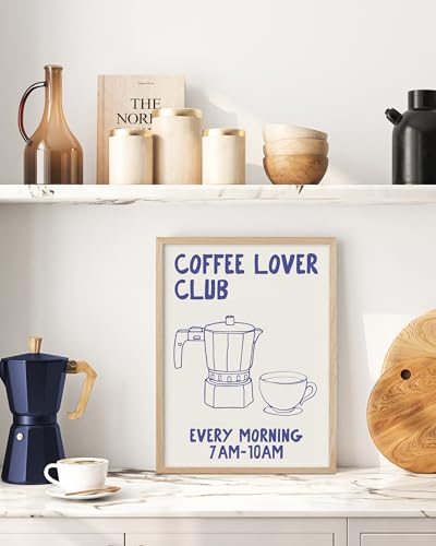 HesenDot Coffee Lover Club Framed Wall Art,Moka Pot Coffee Bar Print,12x16 - color: Coffee Lover Framed