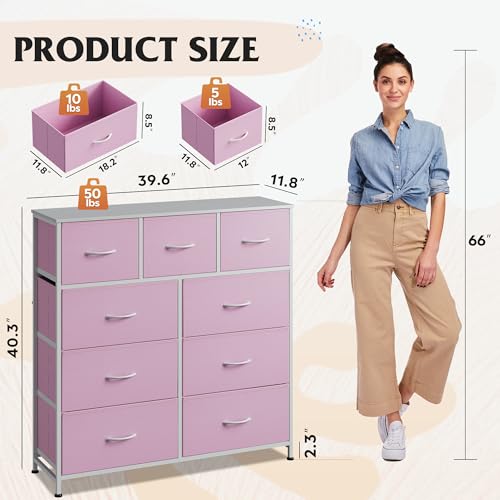 WLIVE 9 Drawer Dresser for Bedroom, Tall Chest of Drawers, A-Pink - color: A-pink