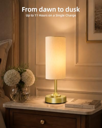 Cordless Lamp, 2-Pack, Dimmable, Ambient Light, 2700K, Timer, Touch Control, Portable, LED, Battery Operated, Rechargeable, Wireless, Desk Lamp, Kitchen Lamp, Fabric Shade, for Bedroom, Living Room - color: Gold