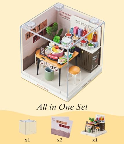 Hotpot Shop Super Miniature House Kit - DIY Plastic 3D Model Building Set for Adults & Teens, Build Your Own Hotpot Restaurant with Dustproof Case, Creative Craft Gift for Girls Women - color: Hotpot Shop, size: Small