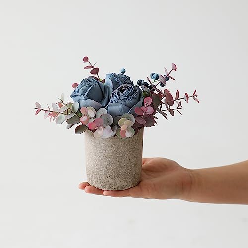 Artificial Burnt Blue Rose Potted Plant, Mini Faux Floral Decor - color: Burnt Blue