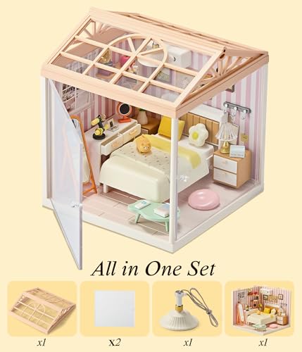 Cozy Bedroom DIY Miniature House Kit with Roof & LED Light, Stackable & Connectable Dollhouse Kit with Dustproof Door, Creative DIY Crafts Building Toy Gift for Adults Teens - color: Bedroom, size: Meduim