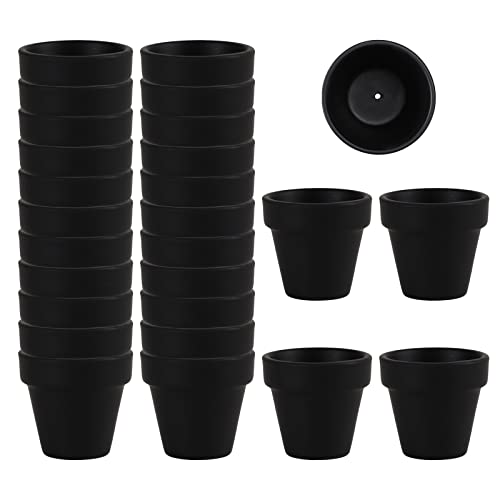 Fcacti 27 Pcs Small Mini Black Clay Pots 2.1'' Terracotta Pot Clay Ceramic Pottery Planter Cactus Flower Pots Succulent Nursery Pots- Great for Window Boxes, Cactus, Plants, Crafts, Wedding Favors - color: Black