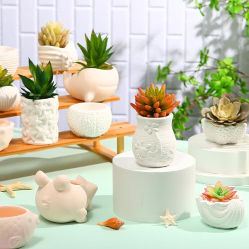 Hushee 12 Sets Ceramic Succulent Pots to Paint with Drainage - color: Sea Animals