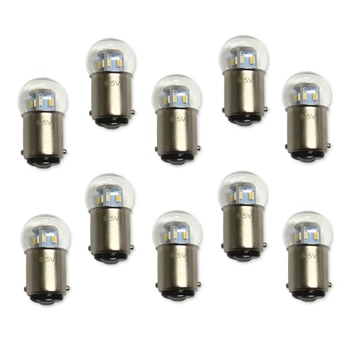 #82, 64 Globe Shape Miniature Bulb LED Replacement | 6.5-Volt | BA15D Base (10-Pack; Bright White) - color: Pure White, size: 10 Pack