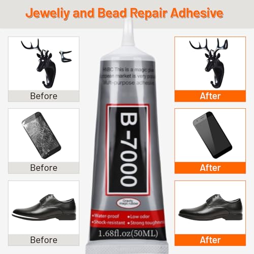 B-7000 Clear High-Viscosity Glue - Perfect for Rhinestones, Jewelry, Beads | Ideal for Fabric, Shoes, Clothes, Phone Screens, Metal, Stone, Nail Art, Glass (4X15ML/0.5oz)