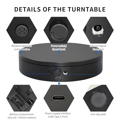 Remote-Controlled Electric Turntable,360° Silent Spinning Display Stand,Speed-adjustable Rotating Turntable,Multi-mode Rotating Display Base,Rotating Display Stand For 3D Scan(7.87inch/Black) - size: 7.87inch/Black/11Lbs Load