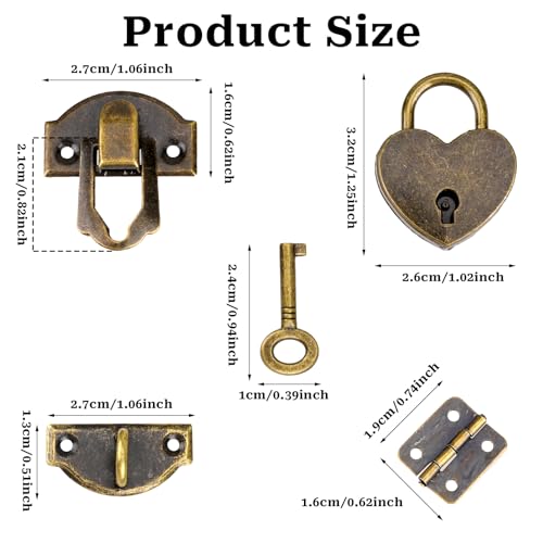 2 Set Antique Bronze Hasp Latch 27 X 30 mm Hasp Latch Mini Box Hinges and Love Locks with Keys Decorative Lock Buckle with Screws for Jewelry Wooden Box and DIY Crafts - style: a