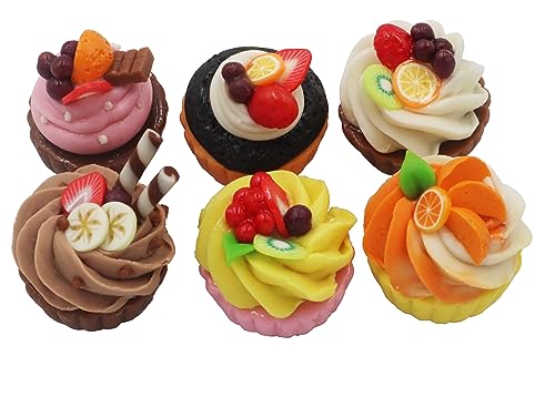 Set of 6 Miniature Cupcakes – Handcrafted Dollhouse Food Accessories, 1/6 Scale Tiny Clay Cupcakes, 0.6 Inch Mini Desserts for Collectibles & Decoration