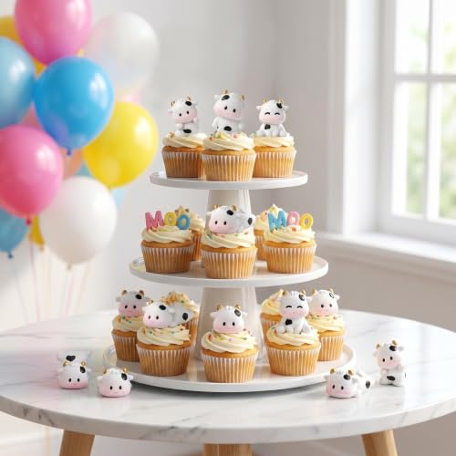 12 PCS Mini Cow Figurines Set, Cute Cow Figurine, Mini Resin Cows Fairy Garden Decor, Farm Animals Miniature Figurines Cow Cake Topper for Birthday Crafts DIY Ornaments
