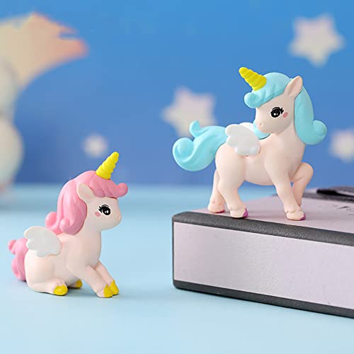 Cute Mini Flying Horse Unicorn Model Figure Cake Toppers 8 Pcs Fairy Garden Miniature Unicorn Figurines DIY Moss Landscape Craft Dollhouse Birthday Party Decorations