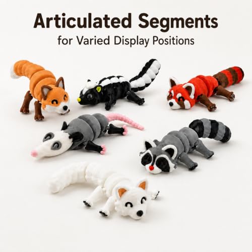 3D-Printed Woodland Animal Figurines, 6-Piece Articulated Raccoon, Fox, Skunk, Opossum, Red Panda and Arctic Fox Set - Six Figurines Only - color: No Trash Can