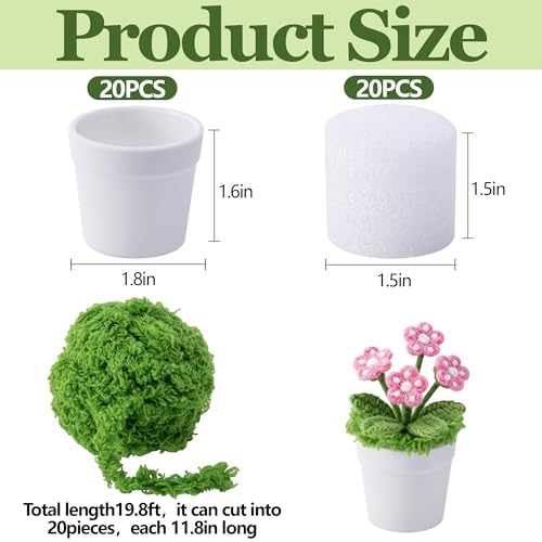 20 Sets Mini Knit Plants DIY Craft Pots, Plastic Flower Pot for Croche - color: White