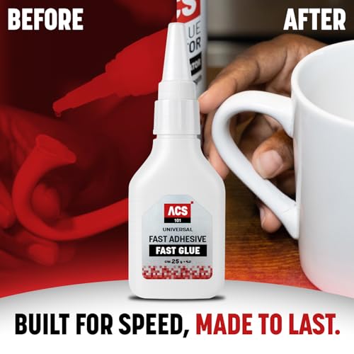ACS Universal Thin Glue 1oz (25g) - Ultra-Fast Drying Fast Glue Gel for Wood, Leather, Rubber, Plastic & More - Precision Low Viscosity Adhesive - size: Fast Glue Gel