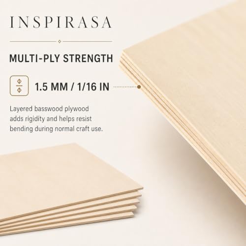Basswood Plywood Sheets, 12 x 12 in, 1.5 mm, 18 Pack - size: 12 x 12 x 1/16 Inch