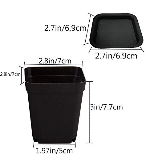 OJYUDD 24 Pack 3 Inch Black Nursery Pot Flower Pots Square Plastic Plant Pot Plastic Starter Pots with Saucer Basket Indoor Outdoor for Your Room,Garden Office and Balcony Decor - size: 24 Pack Black