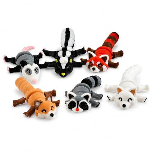 3D-Printed Woodland Animal Figurines, 6-Piece Articulated Raccoon, Fox, Skunk, Opossum, Red Panda and Arctic Fox Set - Six Figurines Only - color: No Trash Can