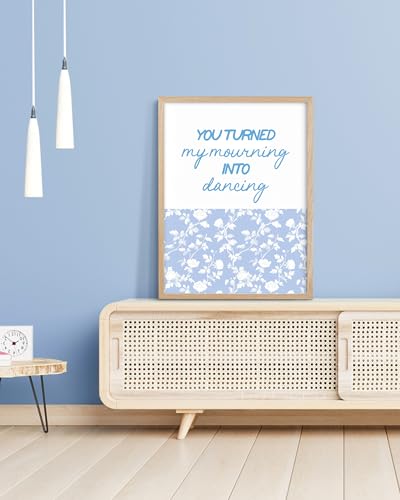 HesenDot Psalm 30:11 Bible Verse Christian Natural OAK Framed Wall Art - color: Blue Bible Verse