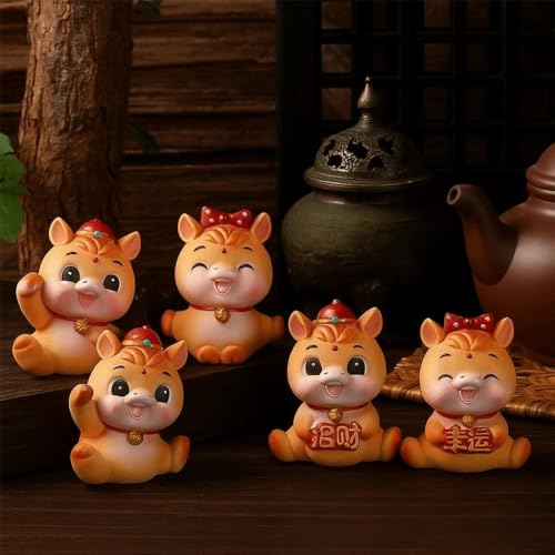 2026 Horse Year Mascot Cute Year of The Horse Car Ornament, Animal Statue Chinese Miniature Horse Figures(Style 1)
