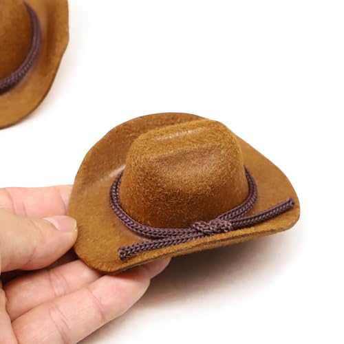 Dollhouse Cowboy Hat, Miniature Cowboy Hat, 1:6 Scale Miniature Soft Cowboy, Mini Hat, Brown/Black, American Old West Hat, for Dollhouse Craft Supplies (2PCS) (Brown) - color: Brown