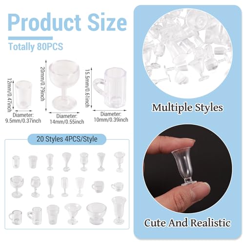 FASHEWELRY 80Pcs Plastic Goblet Cup Mini Model Wine Cup Tableware Miniature Drinking Cups Micro Landscape Dollhouse Accessories for Desk Keychain Party Decor Ornaments - color: Clear-drink Cup
