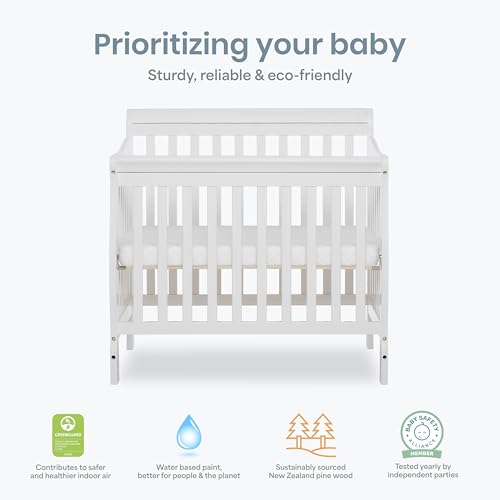 Dream On Me 4-in-1 Mini Baby Crib for Small Spaces, Aden, White - color: White