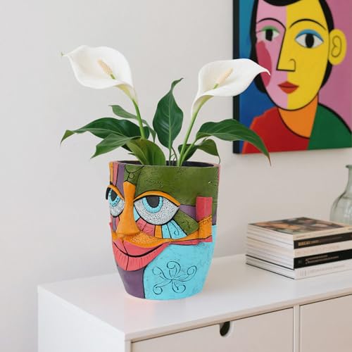 Picasso Abstract Resin Flower Pots Colorful Unique Face Planters Pots Head - color: Smiling Face