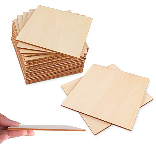 50 Pack Unfinished Wood Squares 4"x4"x1/8" Blank Thin Basswood Sheets for Laser Project Crafts