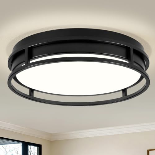 Modern Flush Mount Ceiling Light, Black Dimmable Ceiling Light Fixture - color: Black, size: 12.6in