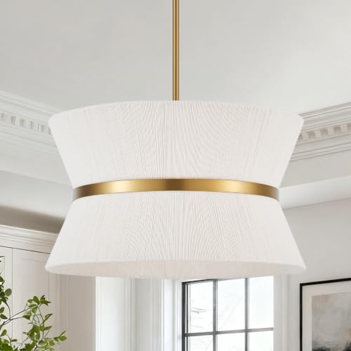 18" Hand Woven Boho Chandelier White and Brass Coastal Pendant Light for Living Dining Room Kitchen Island Cottage, UL Listed - color: 18" Woven
