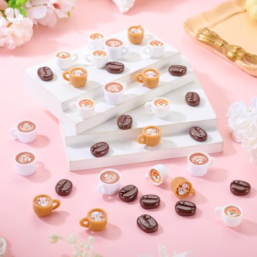 FASHEWELRY 50Pcs Resin Coffee Cup Coffee Bean Miniature Ornaments, Lovely Tableware Tea Mugs for Micro Landscape Garden Dollhouse Accessories Dollhouse Kitchen Play - color: Coffee Cup/Coffee Bean