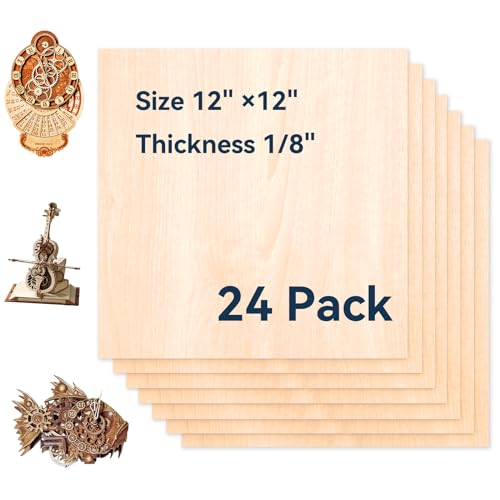 24 Pack Basswood Sheets for Crafts-12 x 12 x 1/8 Inch- 3mm Thick Plywood Sheets with Smooth Surface-Unfinished Craft Wood Boards for Engraving and Cutting, Architectural Models, Staining - color: 24 Pack 12" X 12" X 1/8"