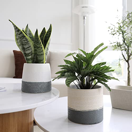 LA JOLIE MUSE Ceramic Plant Pots, Flower Pots for Indoor Plants, Set of 2 - color: Slate Gray & Ivory