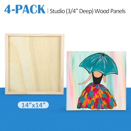 Falling in Art 4 Pack 14x14’’ Unfinished Birch Wood Panels Kit for Painting - size: 14'' x 14'' Studio