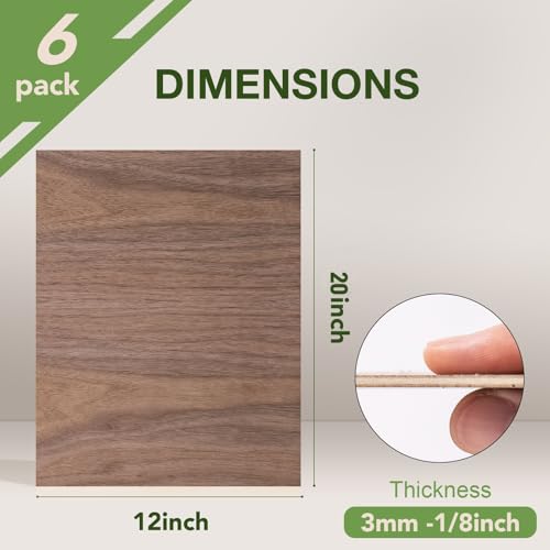 6 Pack Walnut Plywood Sheets, 12 x 20 x 1/8 Inch, 3mm Plywood for Laser Cutting and Engraving, Thin Unfinished Wood Blanks for Architectural Models and DIY Wood Crafts - color: Walnut 6-Pack, size: 1/8" x 12" x 19.7"